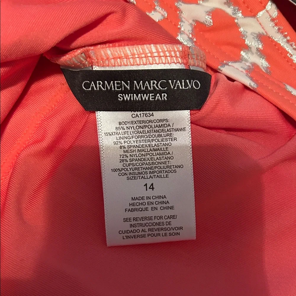 Vibrant Coral and White Patterned Swimsuit - Picture 5 of 6